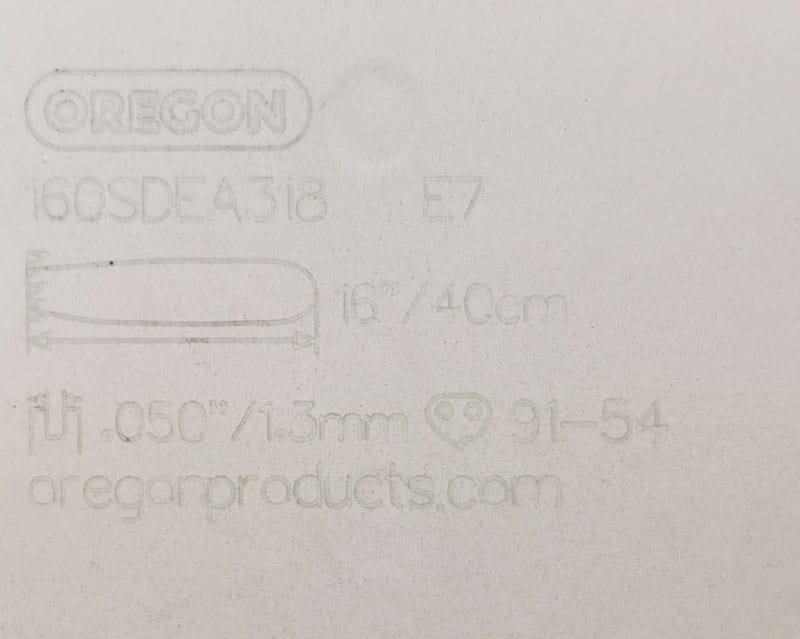Oznaczenia na prowadnicy Oregon 160SDEA318